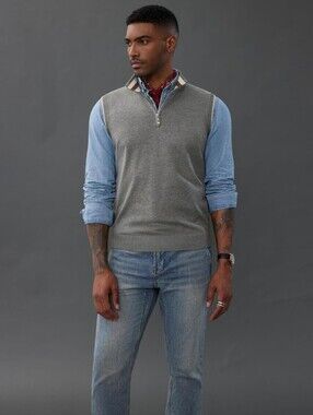 PJ Paul Jones Quarter Zip Knit Sweater Vest Mens 2XL Gray Preppy Golf Business